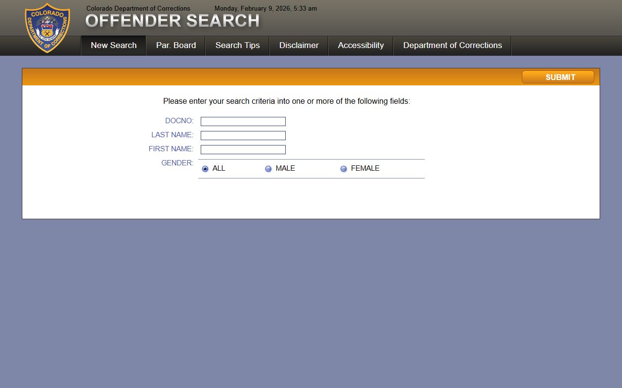 Colorado inmate population CDOC offender search interface